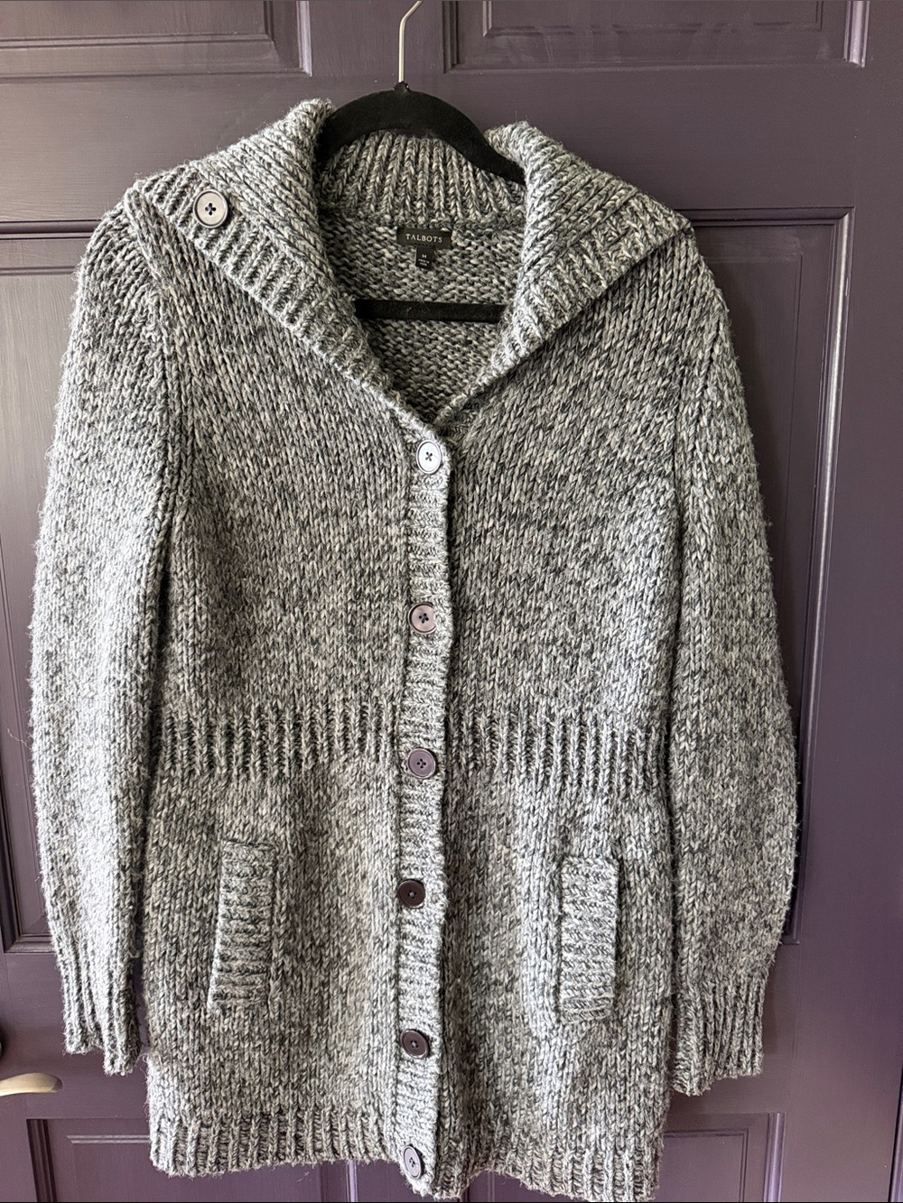 Talbots Gray Marled Button-Up Cardigan
